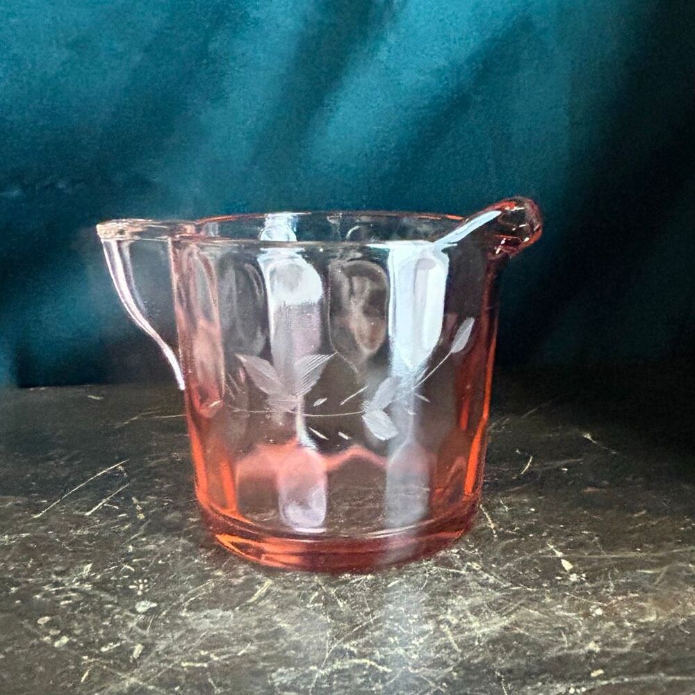 Vintage Hex Optic Pink Glass Creamer Jeannette